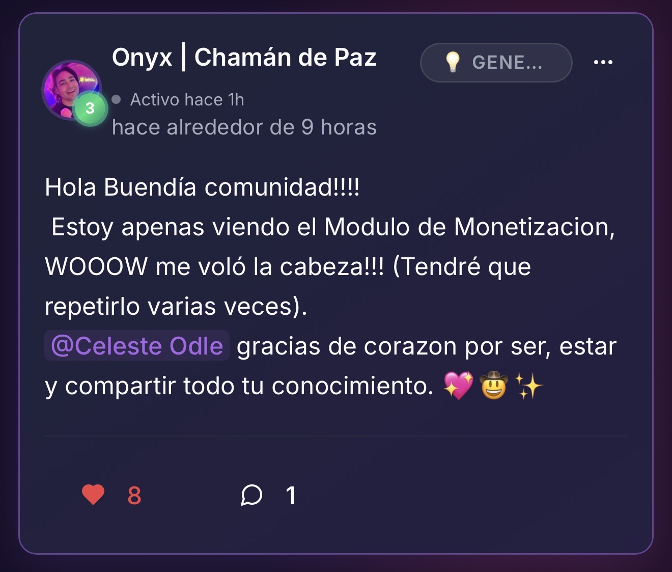 Comentario de Onyx sobre el módulo de monetización