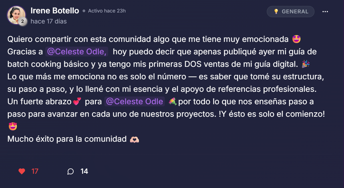 Logro de Irene: primeras dos ventas de su guía digital de batch cooking